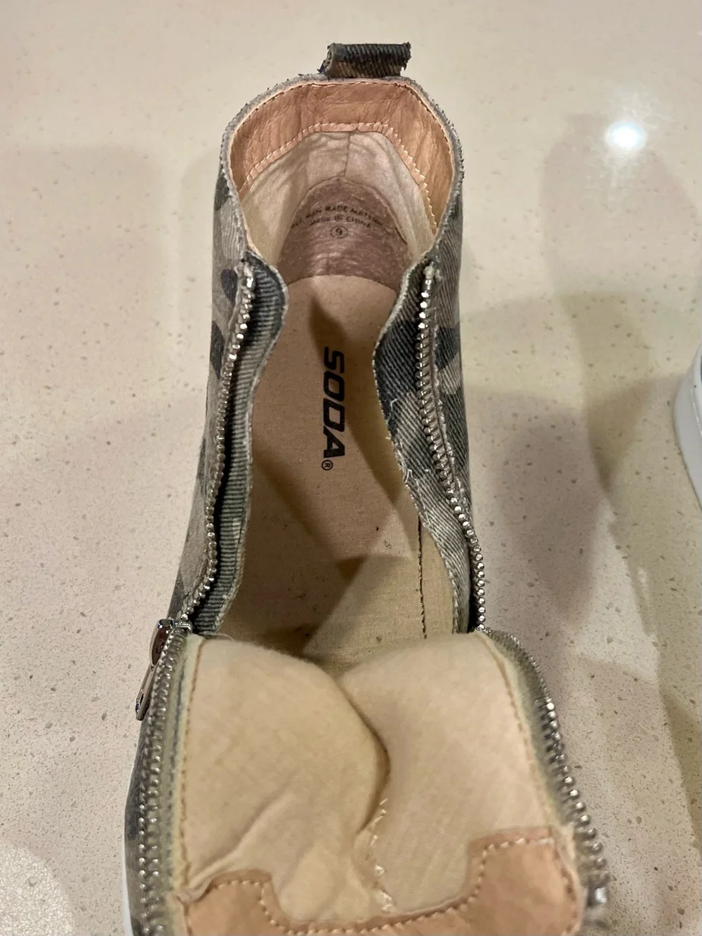 Soda Camouflage Zip-Front Wedge Sneakers - Womens Size 9